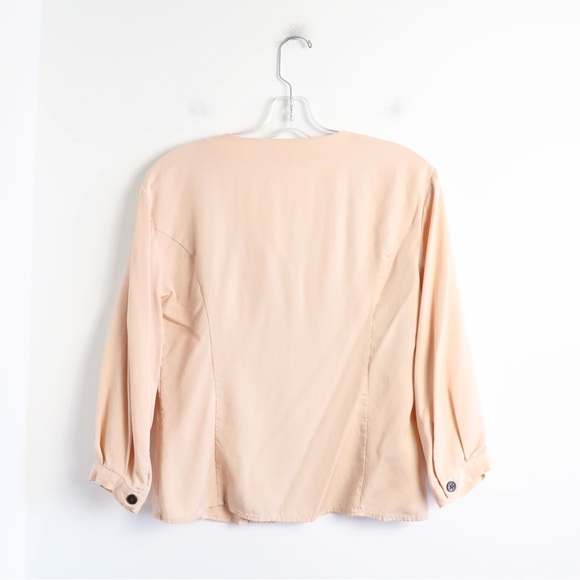 Frank & Oak pastel crème beige top M medium satin tencel black round buttons - Picture 2 of 8